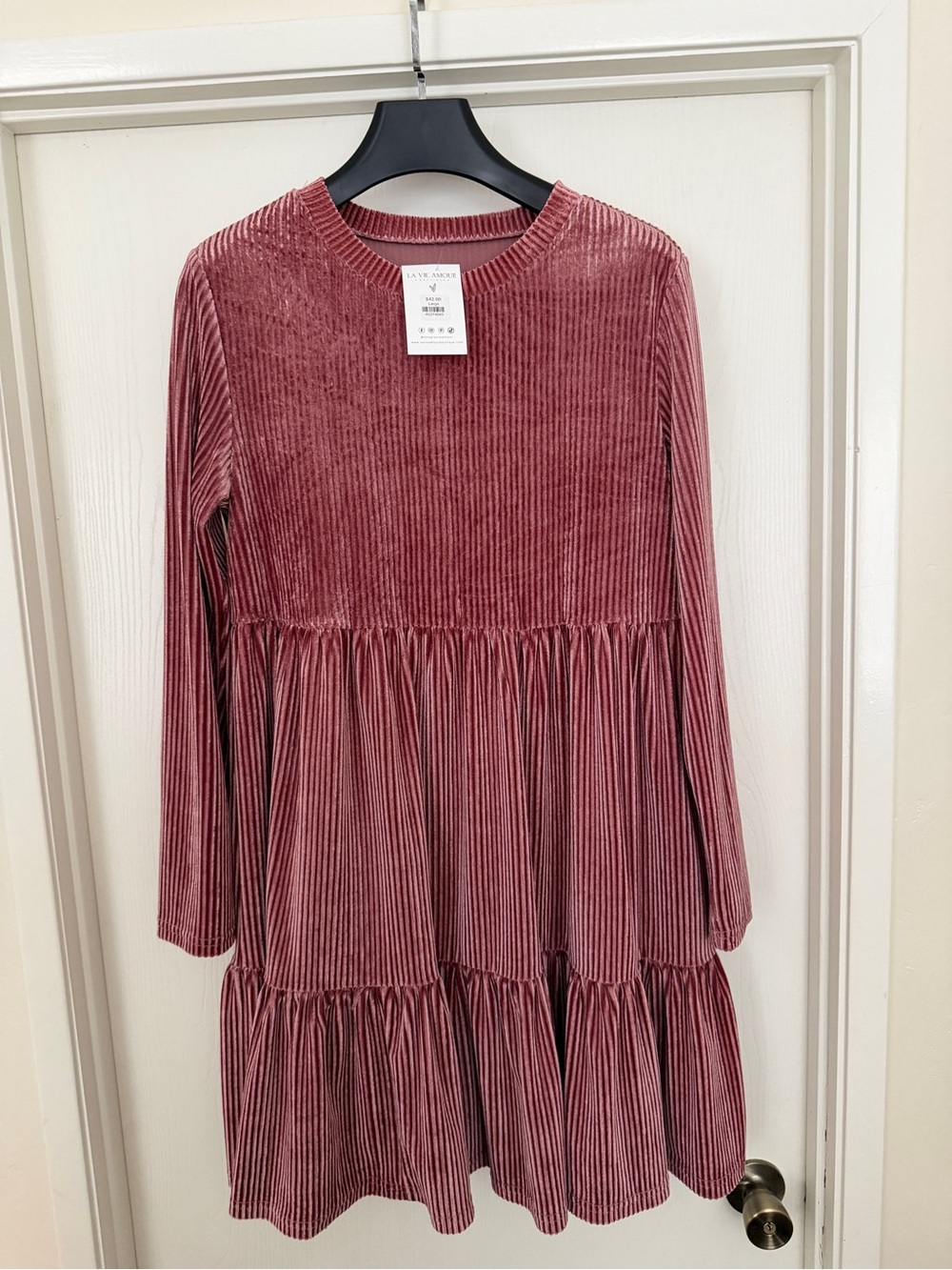 Girls' Dusty Rose Velvet Tiered Dress